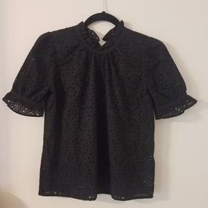 NWT Madewell Eyelet Ruffle-neck Top Size XXS